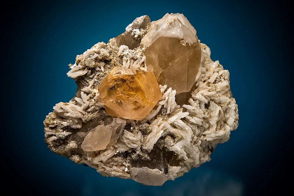 Beryl var. Morganite with Quartz on Albite var. Cleavelandite (restored) image