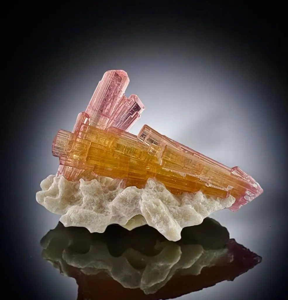 Bi Color Tourmaline Cluster on Albite Matrix image