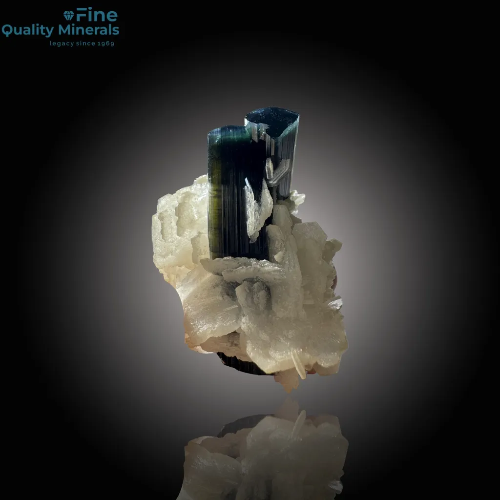 Bi-Color Tourmaline with Blue Cap on Mica Matrix image