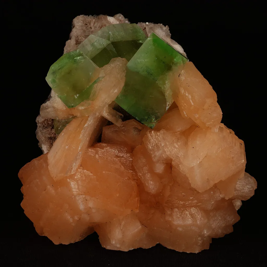 Bi-colored Fluorapophyllite and Stilbite Natural Mineral Specimen image