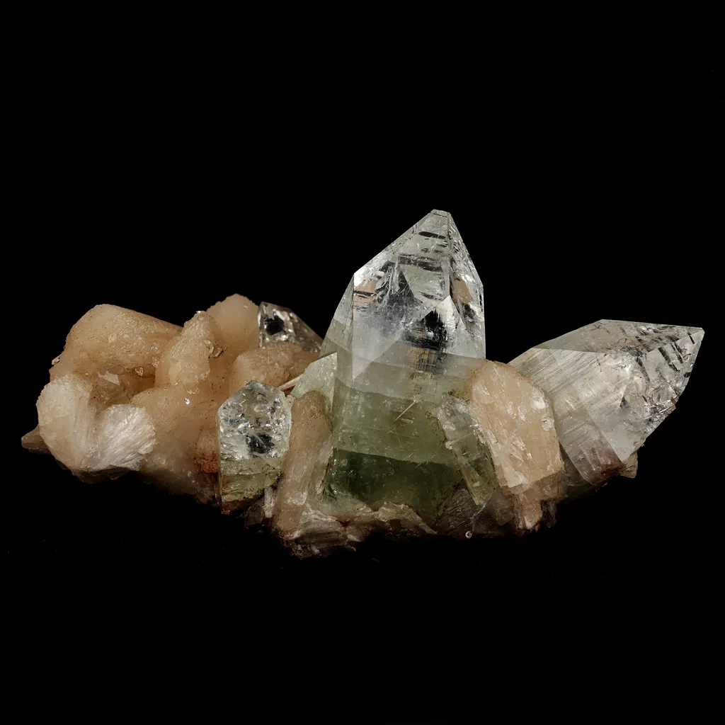 Bi- Colored Green Apophyllite with Stilbite Natural Mineral Specimen image