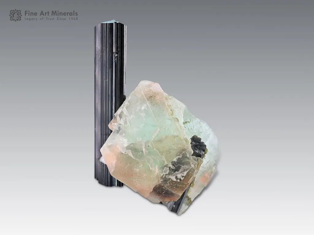 Bi colour Fluorite with Schorl from Pakistan image