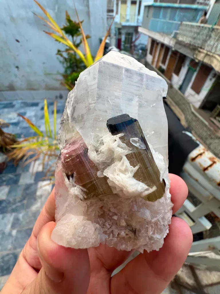 Bi colour tourmaline with quartz specimen - image 2