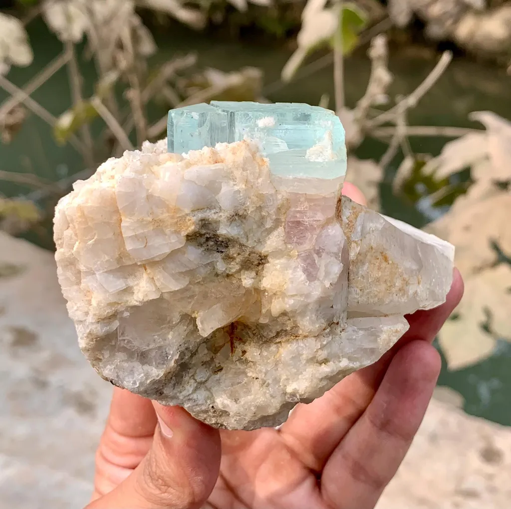 Bicolor Aquavar Morganite Crystal, Bicolor Beryl with Quartz combine on Matrix from Pakistan - image 6