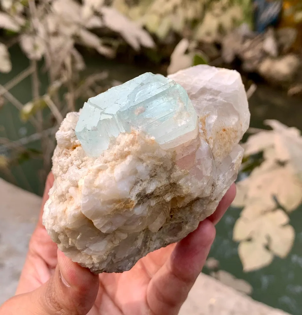 Bicolor Aquavar Morganite Crystal, Bicolor Beryl with Quartz combine on Matrix from Pakistan - image 7