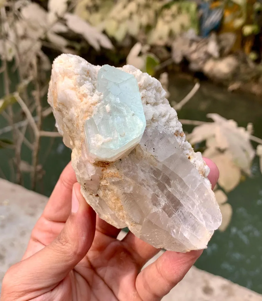 Bicolor Aquavar Morganite Crystal, Bicolor Beryl with Quartz combine on Matrix from Pakistan - image 5