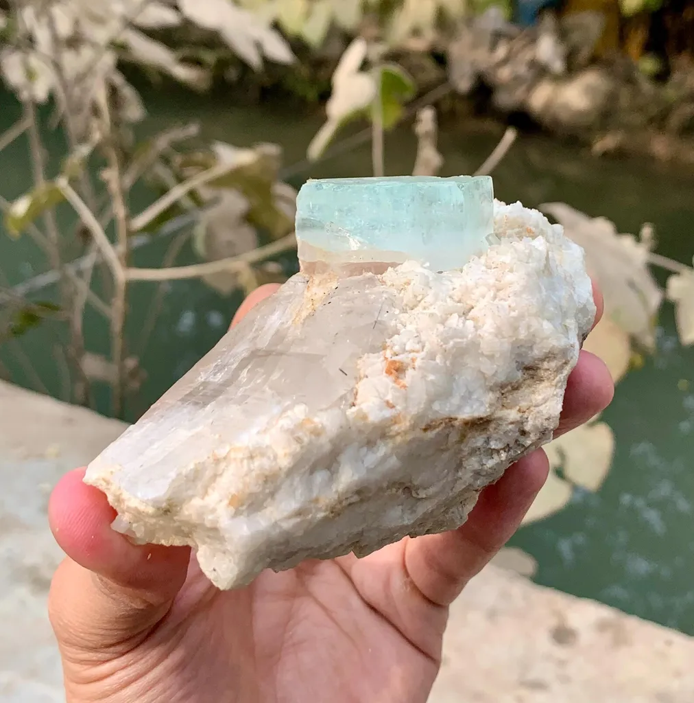 Bicolor Aquavar Morganite Crystal, Bicolor Beryl with Quartz combine on Matrix from Pakistan - image 3