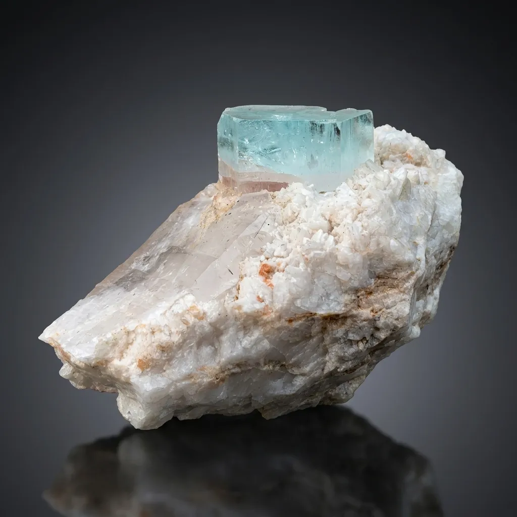Bicolor Aquavar Morganite Crystal, Bicolor Beryl with Quartz combine on Matrix from Pakistan image