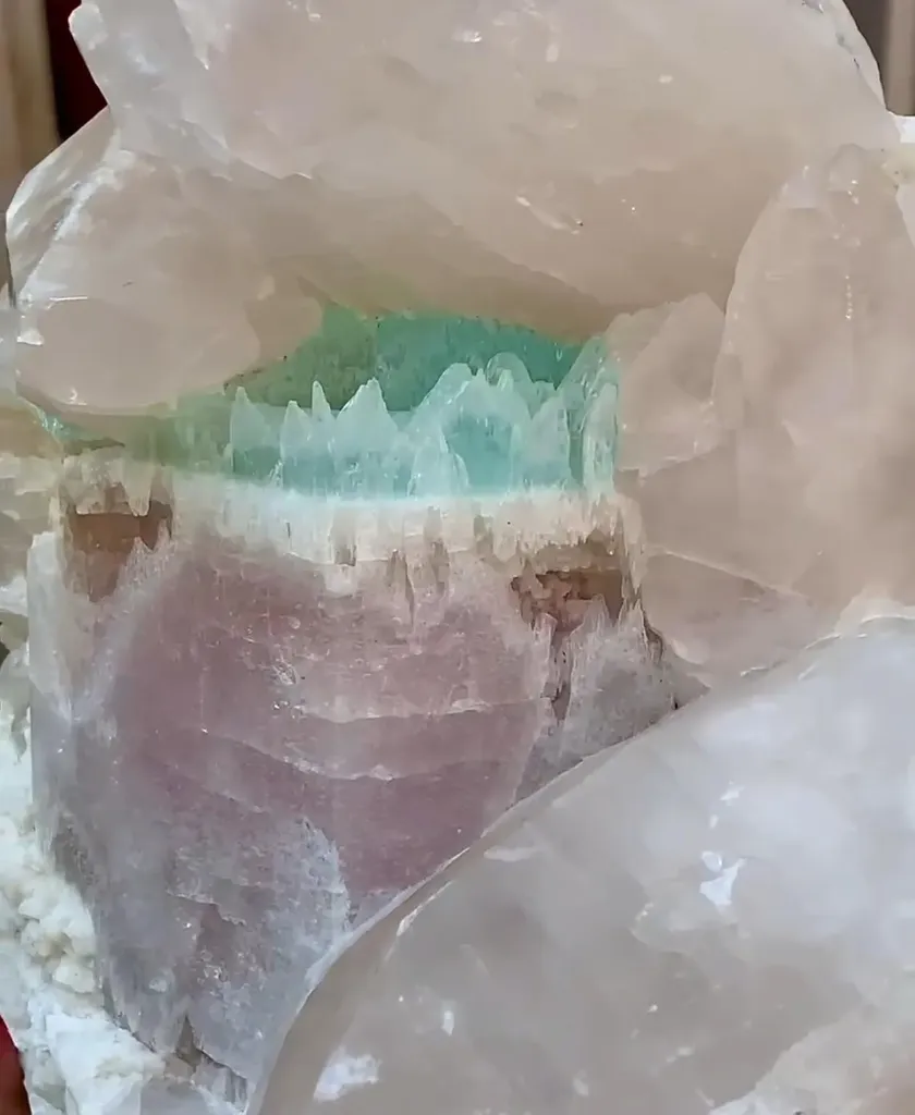 Bicolor Beryl, Etched AquaMorganite Crystal on Quartz from Pakistan - 6.8 kg - image 4