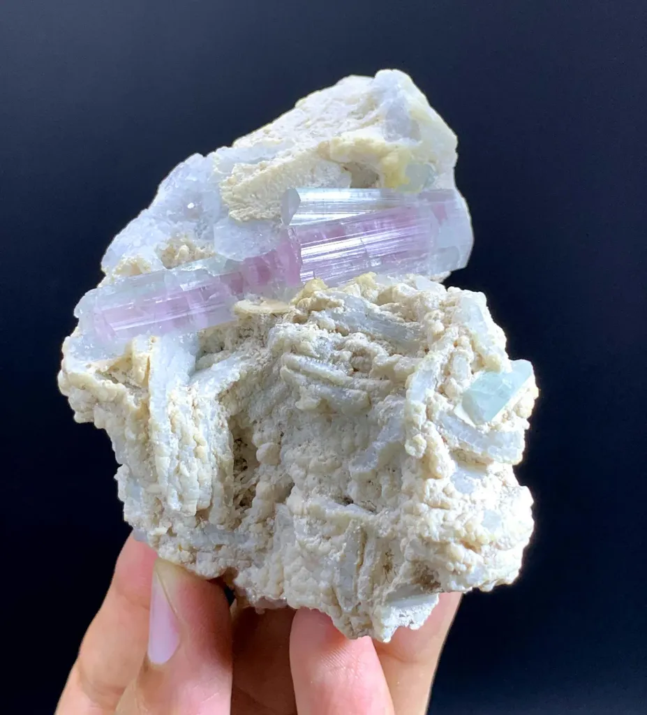 Bicolor Blue-Pink Tourmaline Crystals on Albite from Afghanistan - image 3