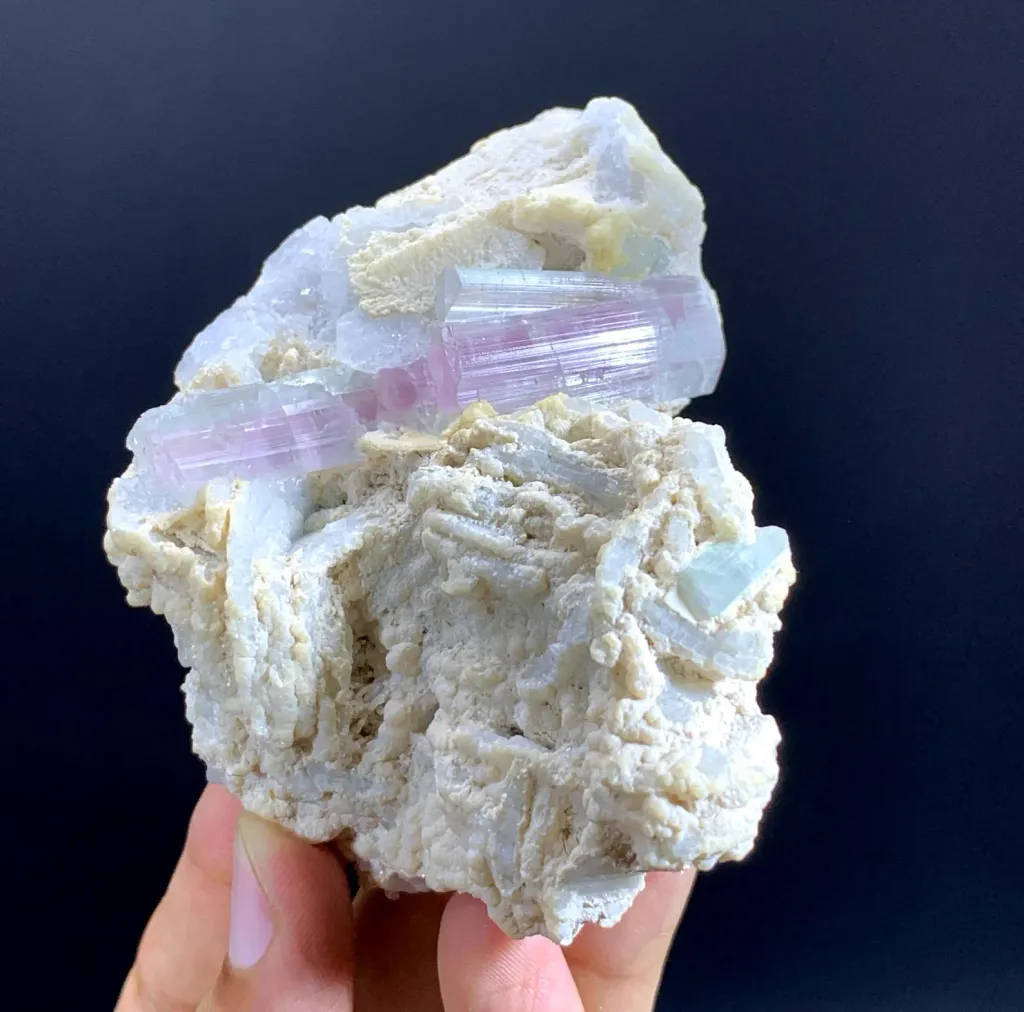 Bicolor Blue-Pink Tourmaline Crystals on Albite from Afghanistan - image 4