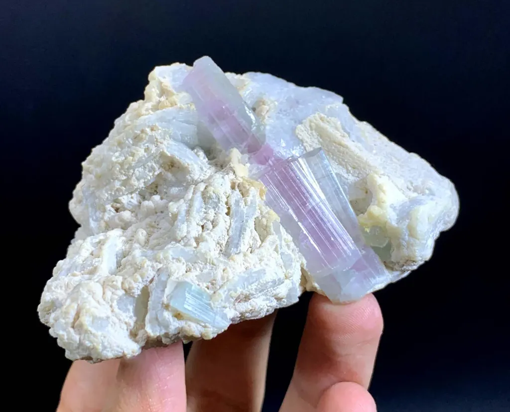 Bicolor Blue-Pink Tourmaline Crystals on Albite from Afghanistan - image 5
