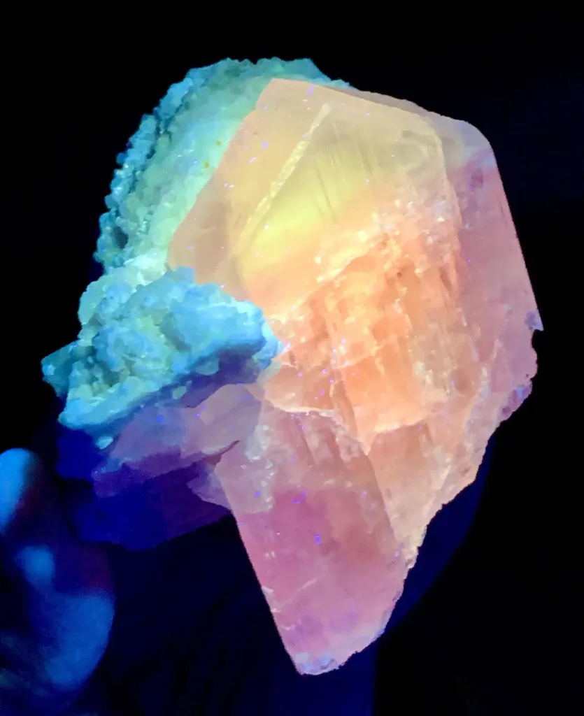 Bicolor Blue & Pink Twinned Kunzite Crystal from Afghanistan Natural UV Reactive Mineral Specimen - image 5