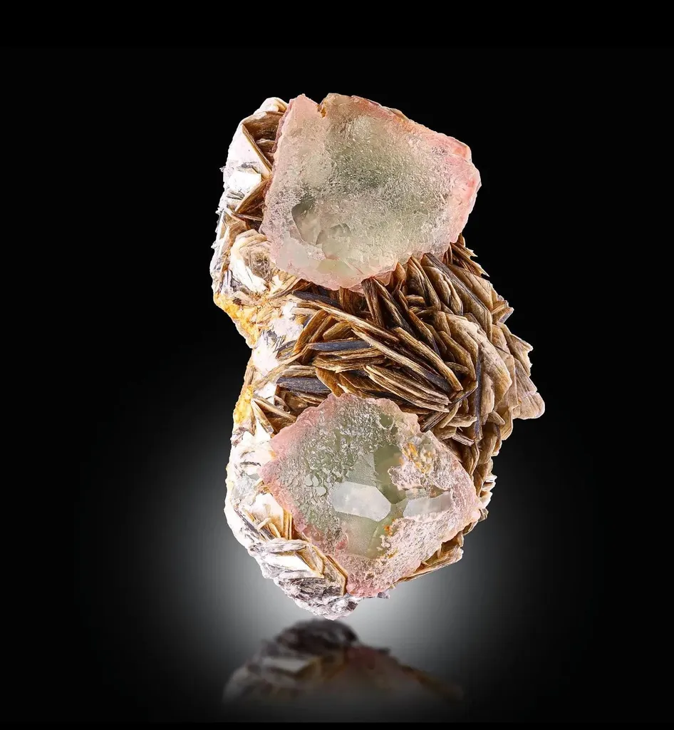 Bicolor Fluorite On Muscovite image