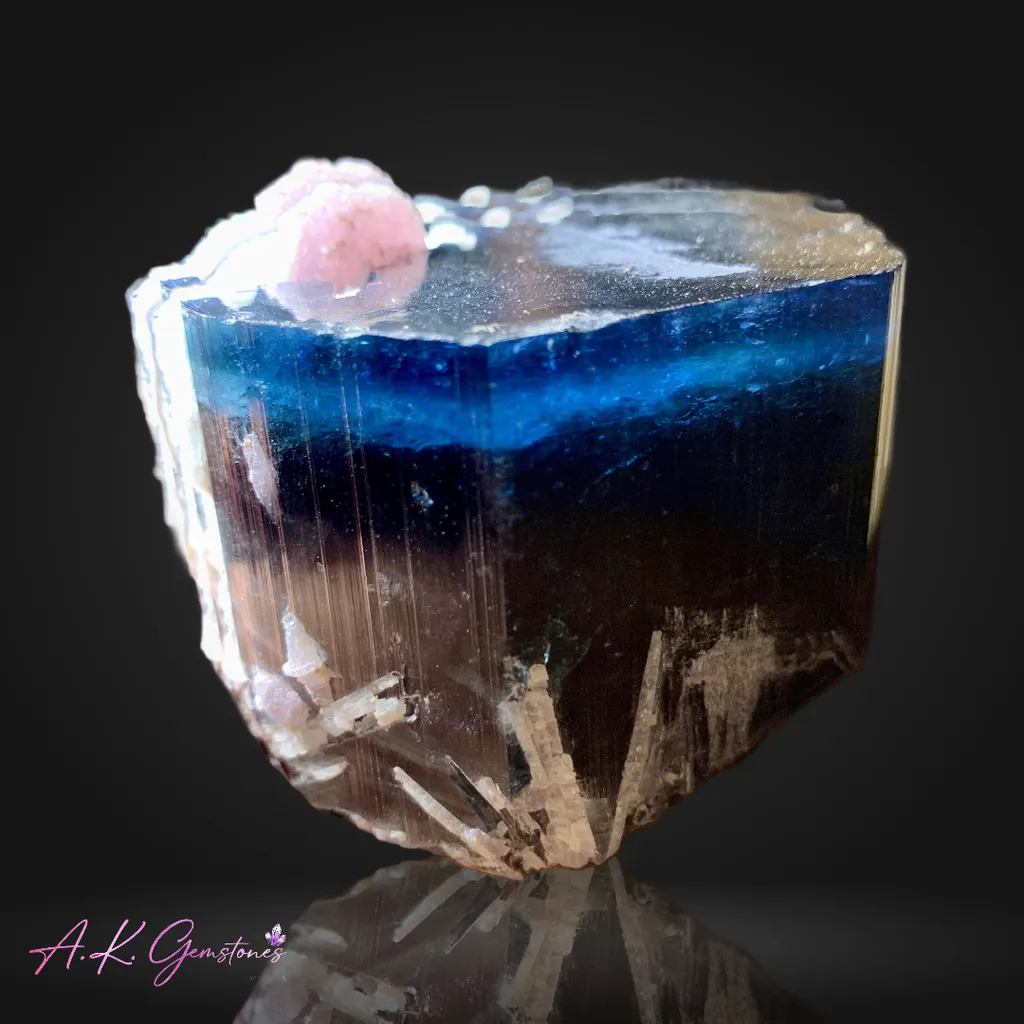 Big Size Blue Cap Tourmaline Crystal combine with pink mica and Albite image