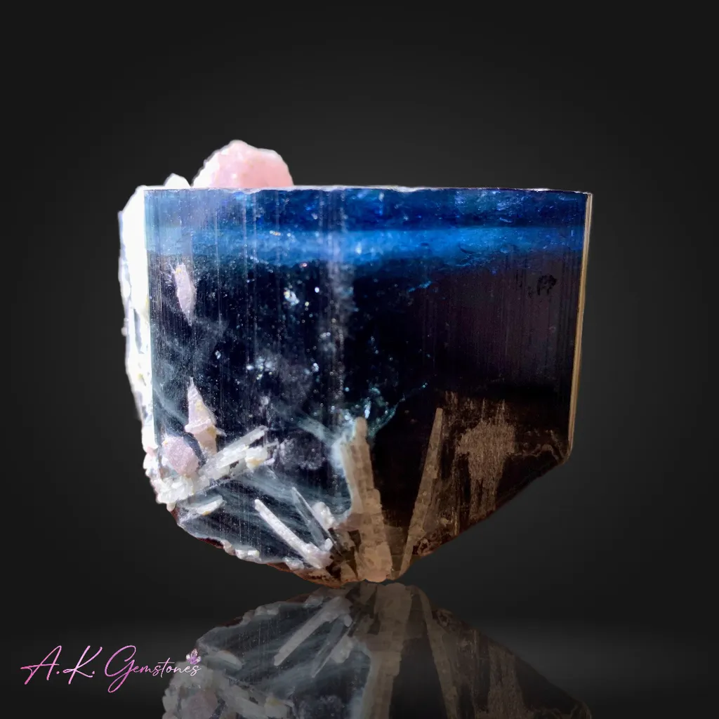 Big Size Blue Cap Tourmaline Crystal combine with pink mica and Albite - image 3
