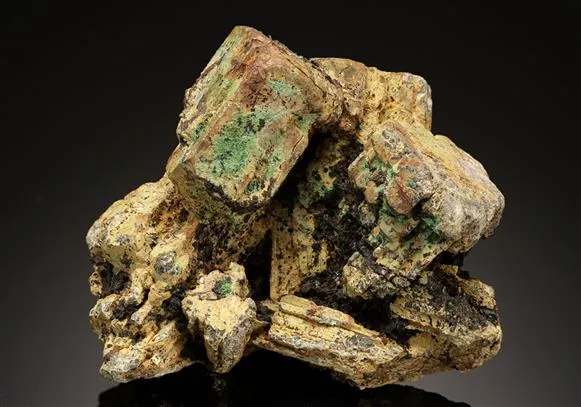 Bindheimite ps. after Bournonite with Malachite - image 1