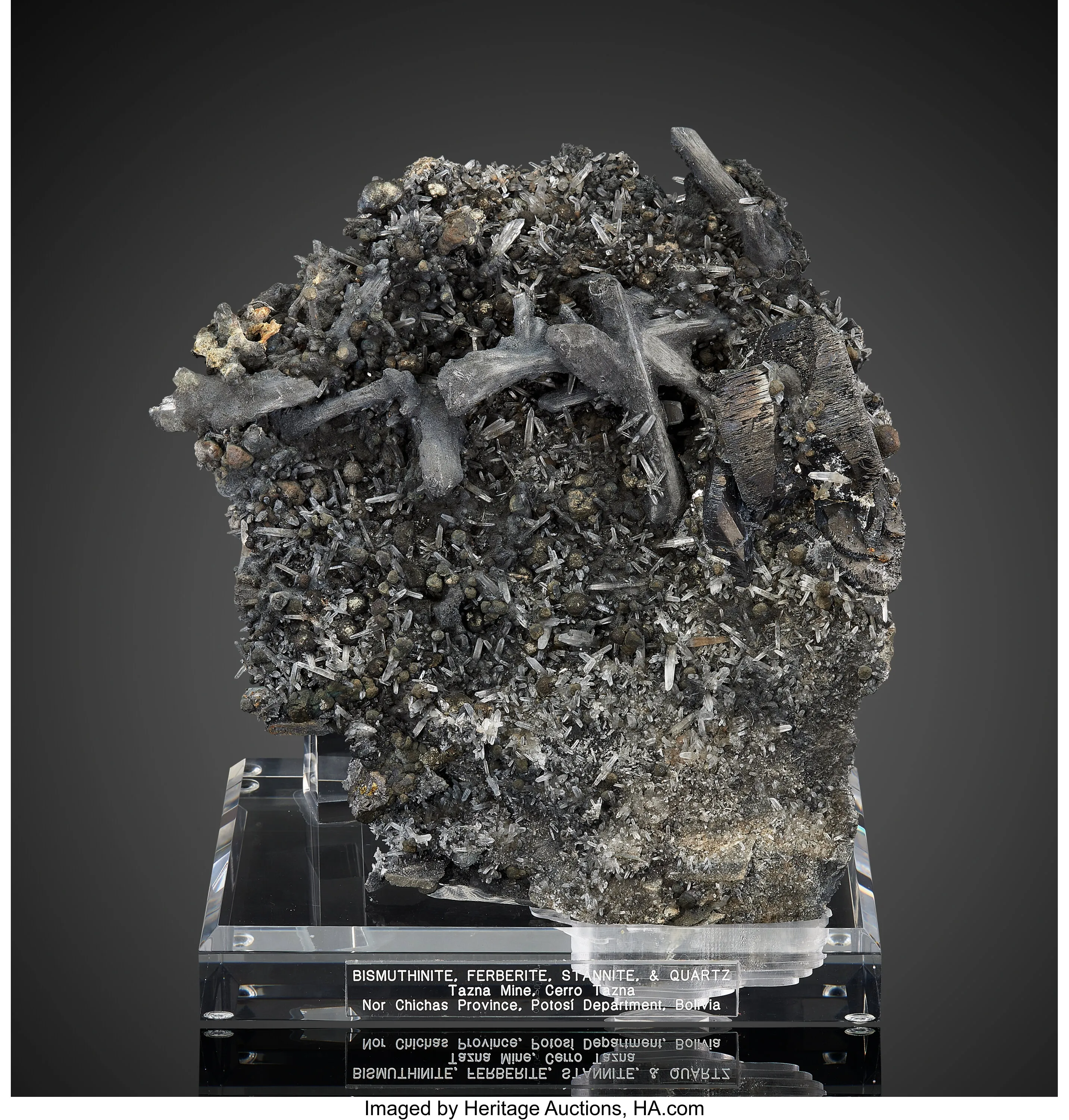 Bismuthinite, Ferberite, Stannite, and Quartz - image 1