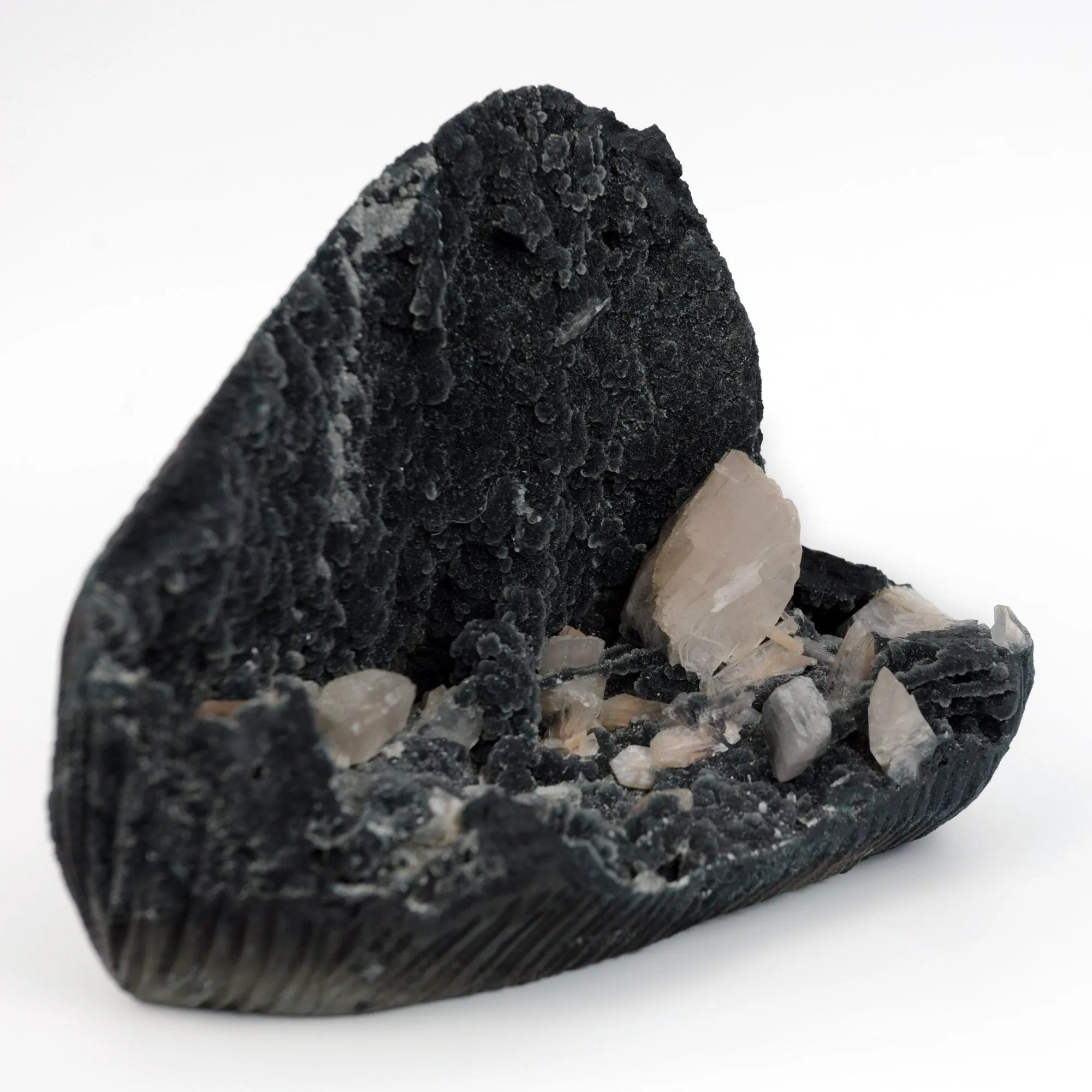 Black Chalcedony Vug With Pink Heulandite Petals Natural Mineral Specimen - image 2