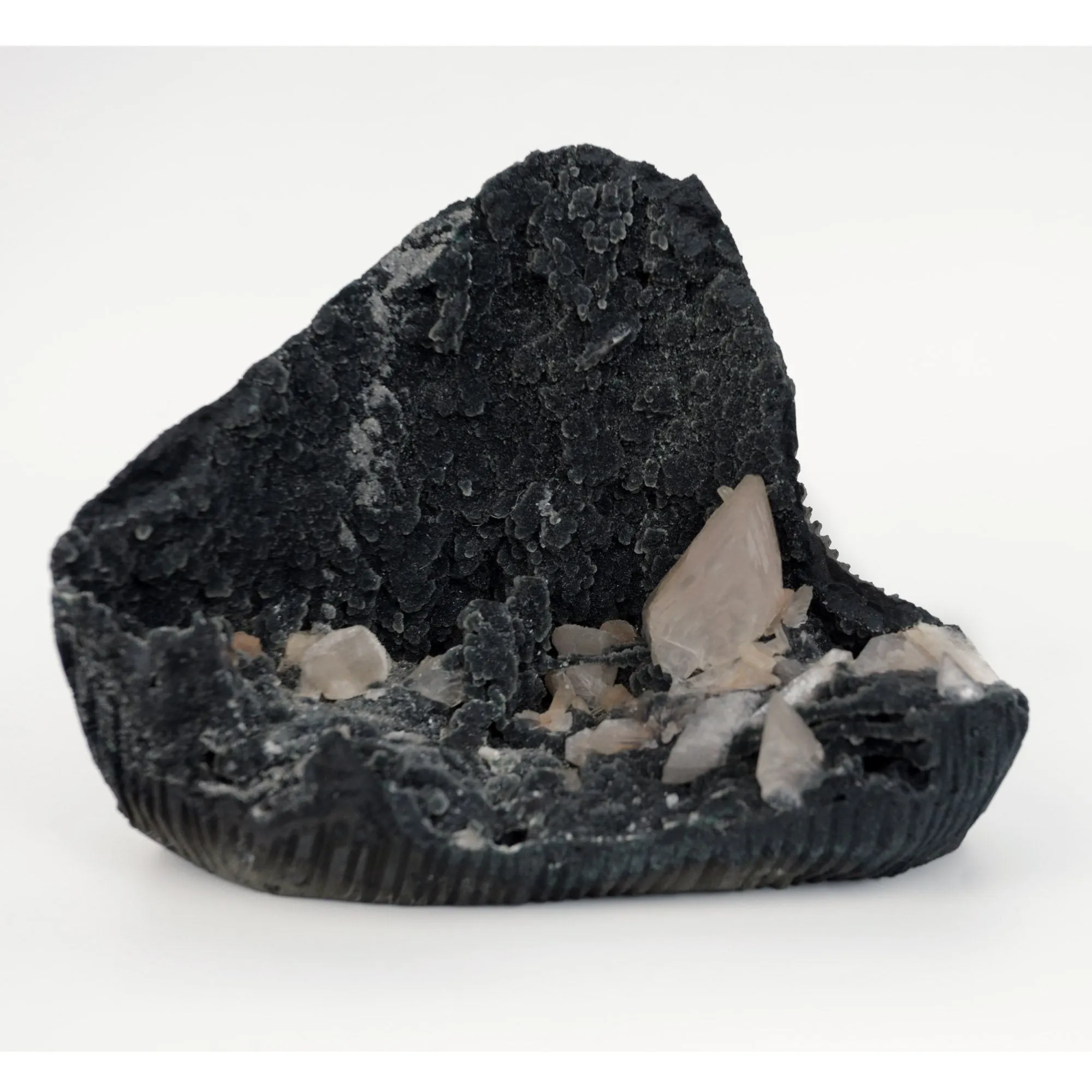 Black Chalcedony Vug With Pink Heulandite Petals Natural Mineral Specimen - image 1