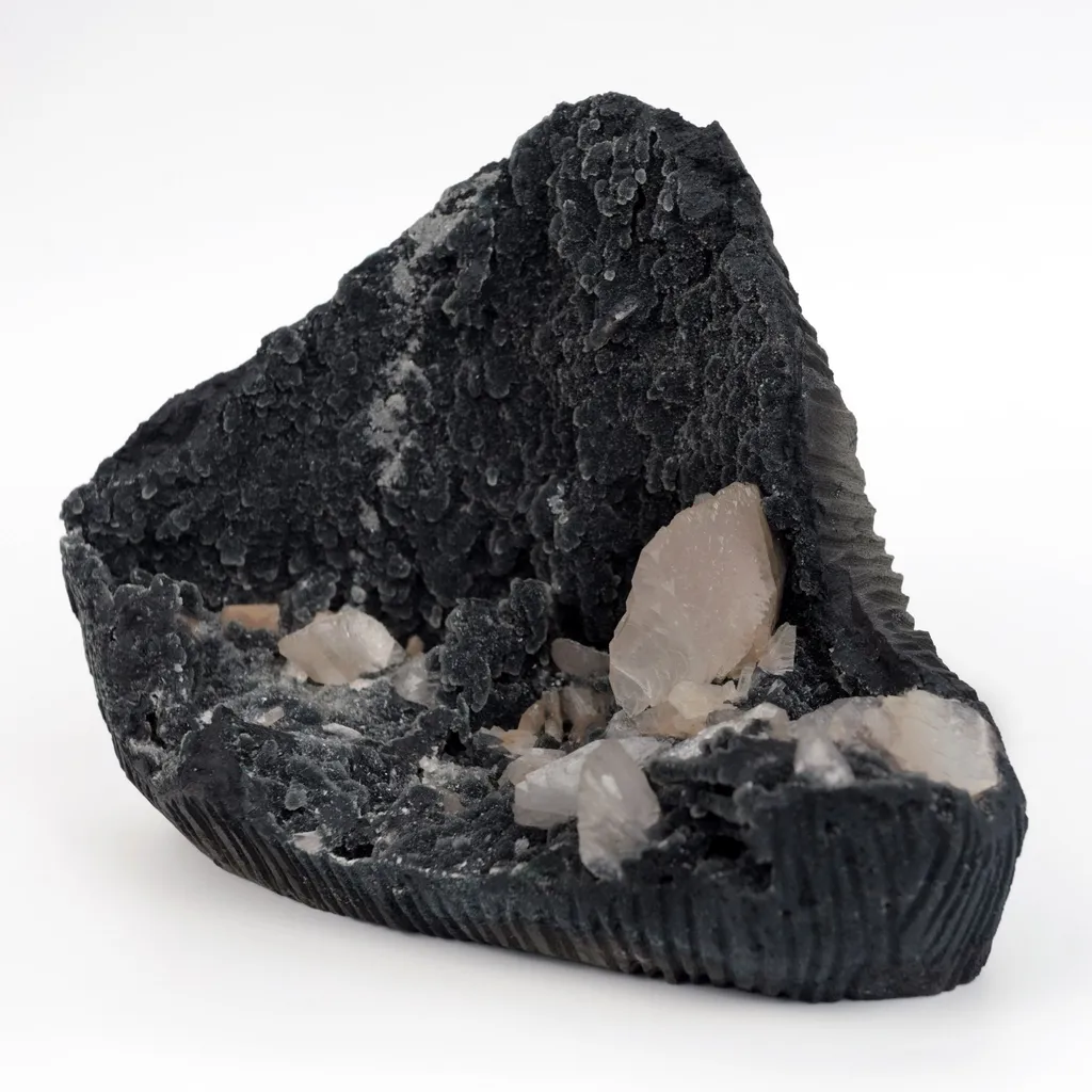 Black Chalcedony Vug With Pink Heulandite Petals Natural Mineral Specimen - image 3