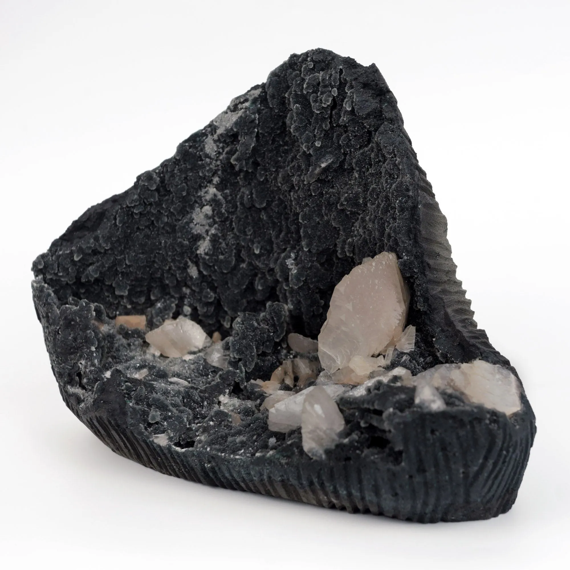 Black Chalcedony Vug With Pink Heulandite Petals Natural Mineral Specimen - image 3