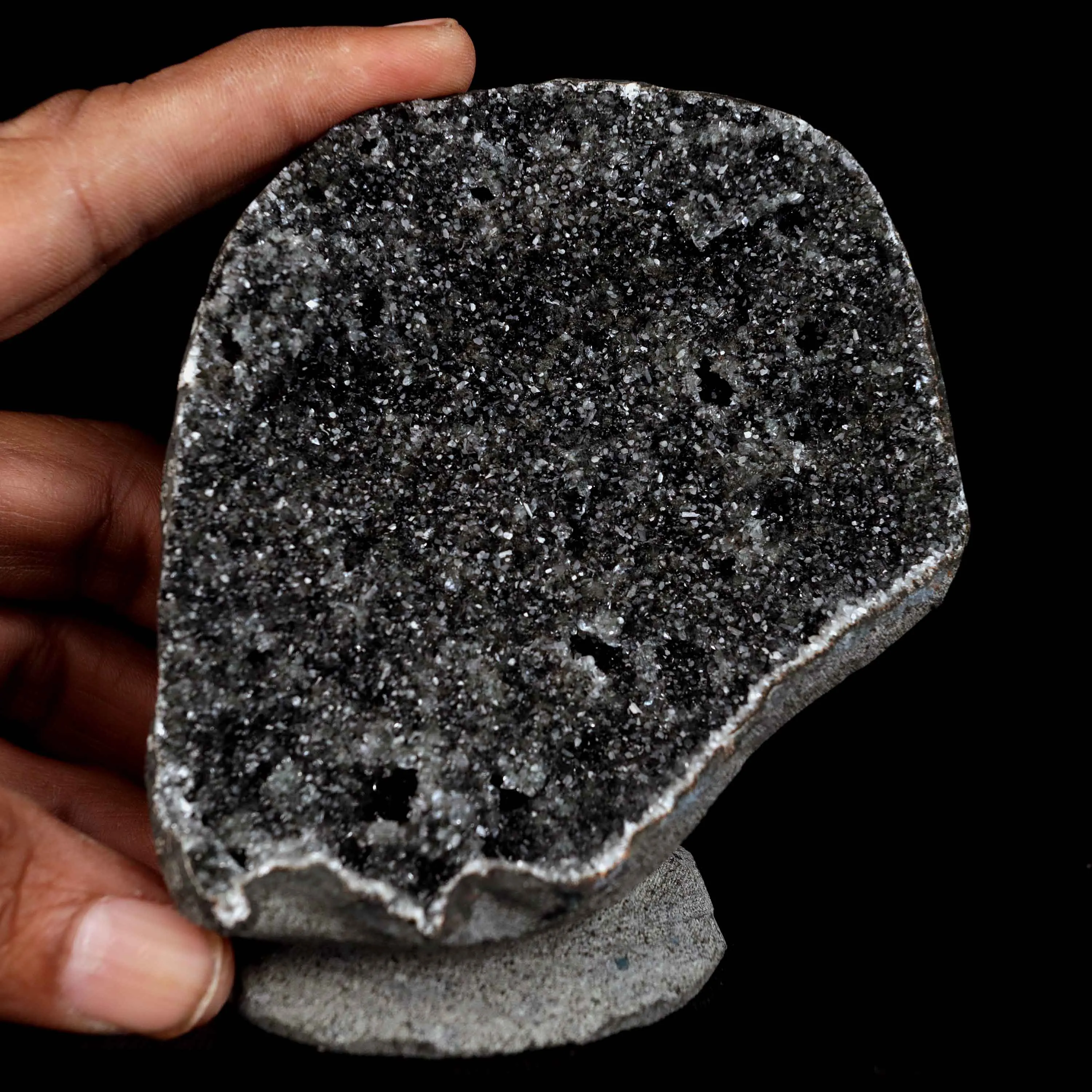 Black Sparkling Chalcedony Geode Natural Mineral Specimen - image 4