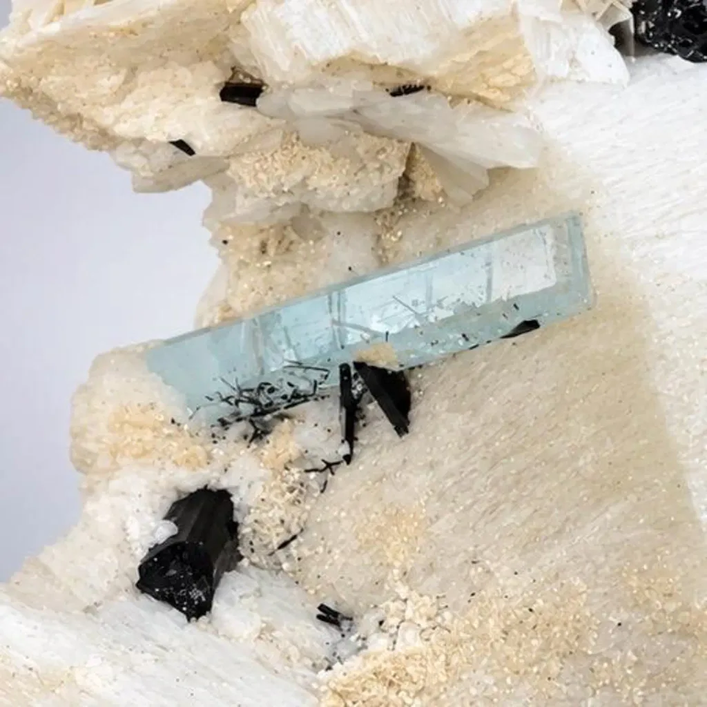 Blue Aquamarine Crystal H Schorl Tourmaline on Feldspar from Pakistan - image 6
