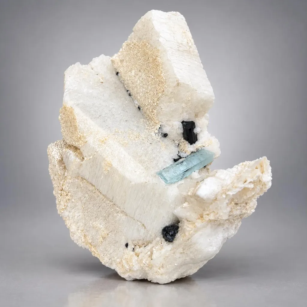 Blue Aquamarine Crystal H Schorl Tourmaline on Feldspar from Pakistan - image 4