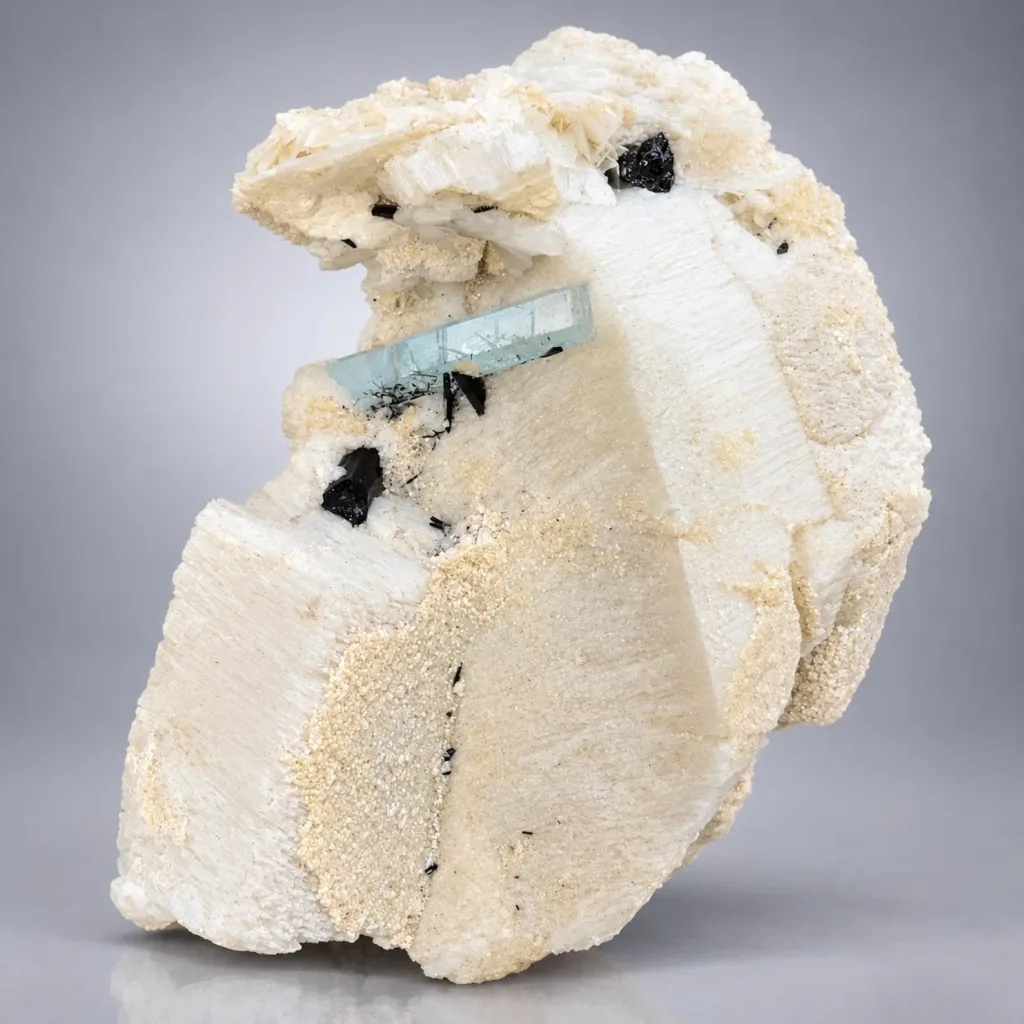 Blue Aquamarine Crystal H Schorl Tourmaline on Feldspar from Pakistan - image 7