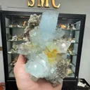 Blue Aquamarine Step Terminated Crystals Bunch With Pink Fluorite Crystals & Muscovite  Specimen - image 3