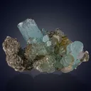 Blue Aquamarine Step Terminated Crystals Bunch With Pink Fluorite Crystals & Muscovite  Specimen - image 1