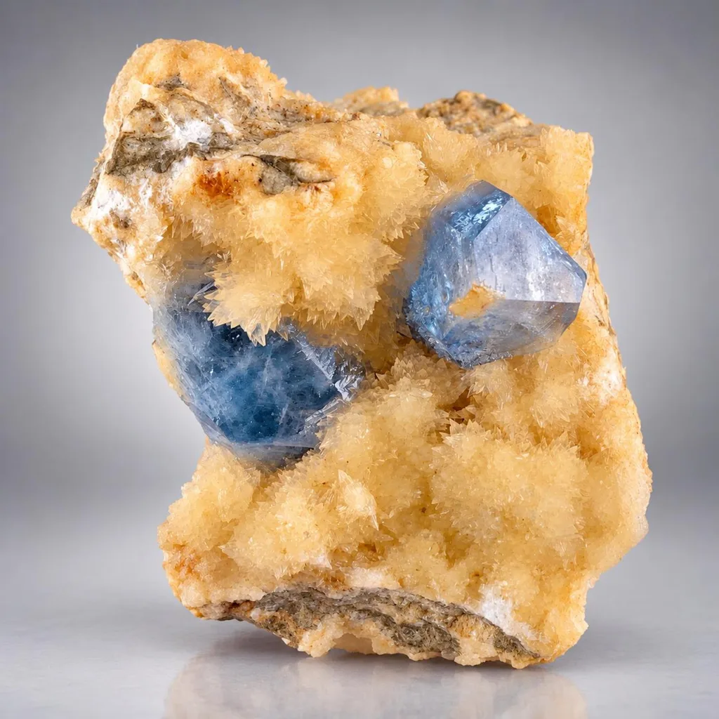 Blue Celestine Crystal on Yellow Calcite from Afghanistan - image 3