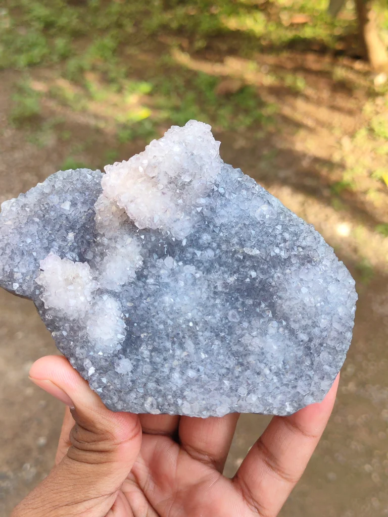 Blue Durzy Quartz With Coating Calcite From India - image 9