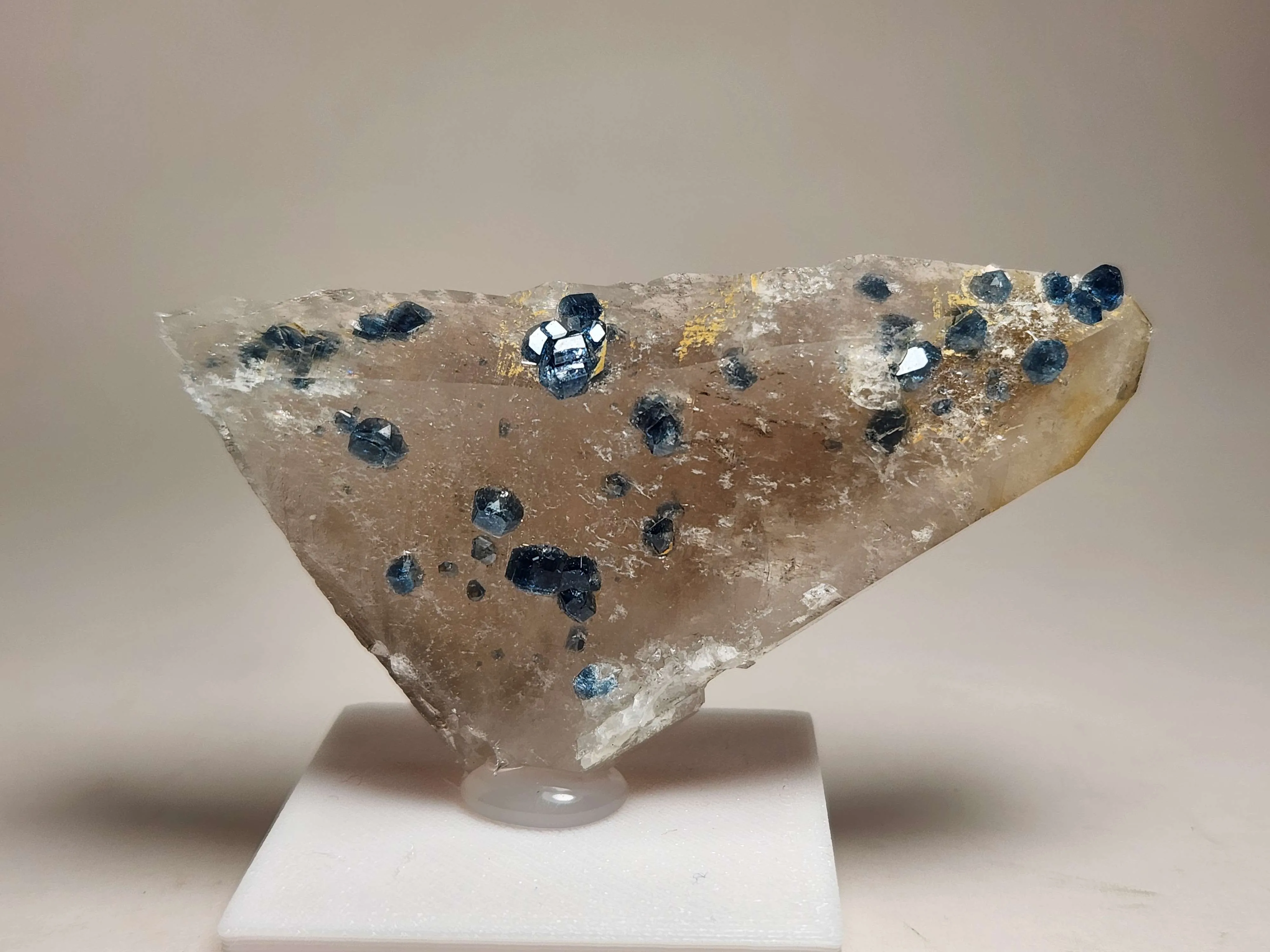 Blue Fluorapatite on Smoky Quartz - image 1