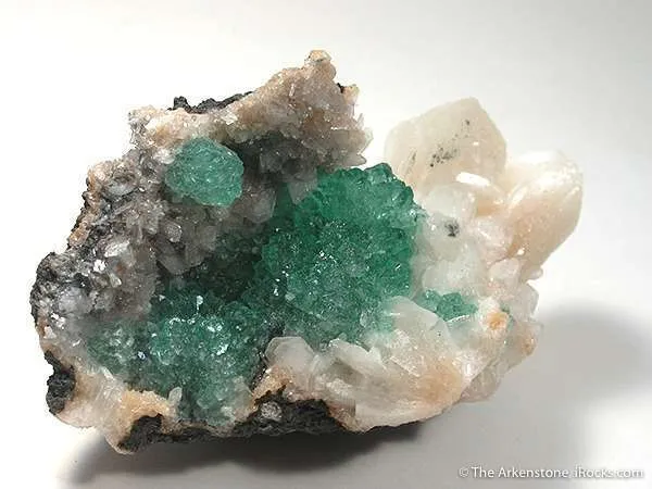 Blue-Green Apophyllite and Quartz on Stilbite - image 2