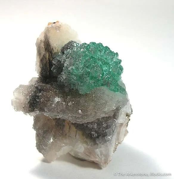 Blue-Green Apophyllite and Quartz on Stilbite image