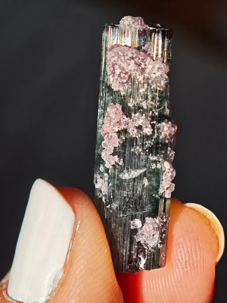 Blue Tourmaline with lepidolite from Brazil. Associated with fine lepidolite crystals. The tourmaline has glass like luster and transparency - image 7