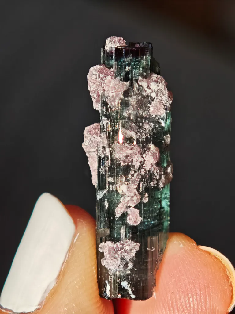 Blue Tourmaline with lepidolite from Brazil. Associated with fine lepidolite crystals. The tourmaline has glass like luster and transparency - image 8