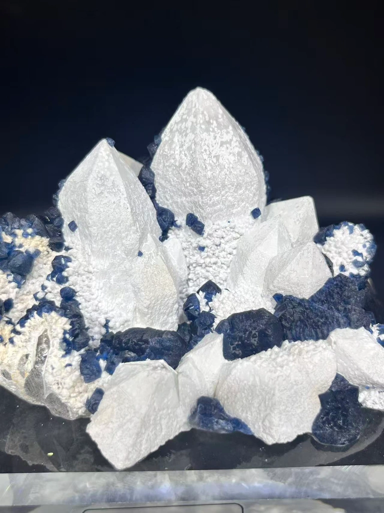 Blueberry‑Dark‑Blue Fluorite on Candle Milky Quartz Matrix, Inner Mongolia China Cabinet Specimen image