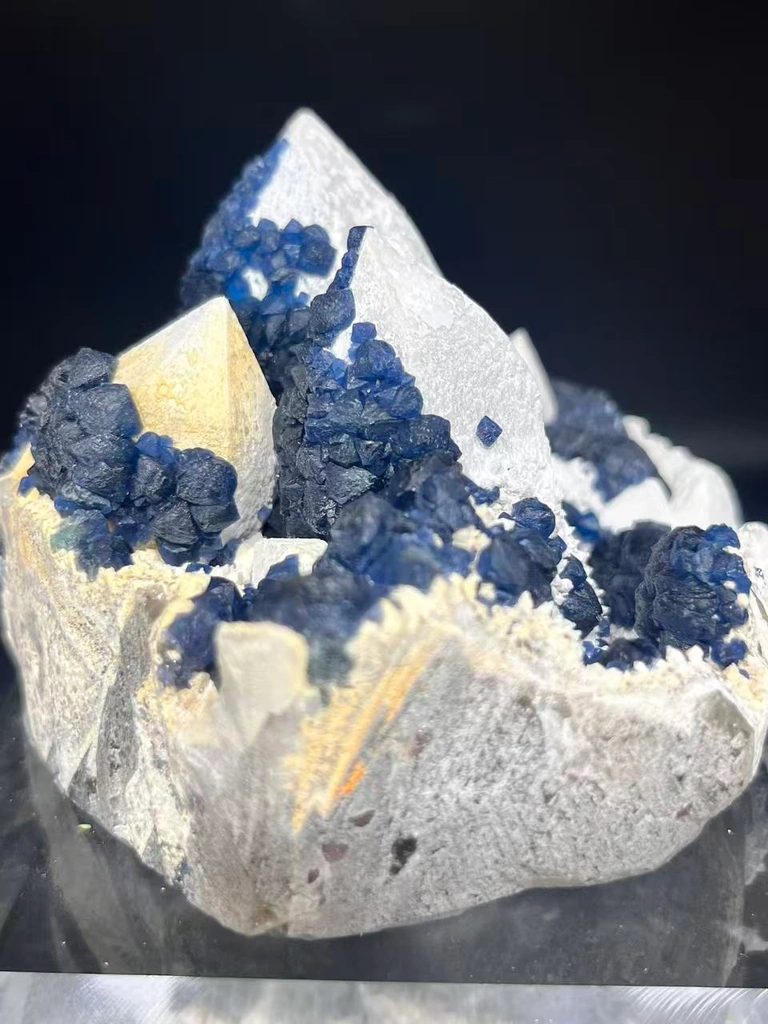Blueberry‑Dark‑Blue Fluorite on Candle Milky Quartz Matrix, Inner Mongolia China Cabinet Specimen - image 2