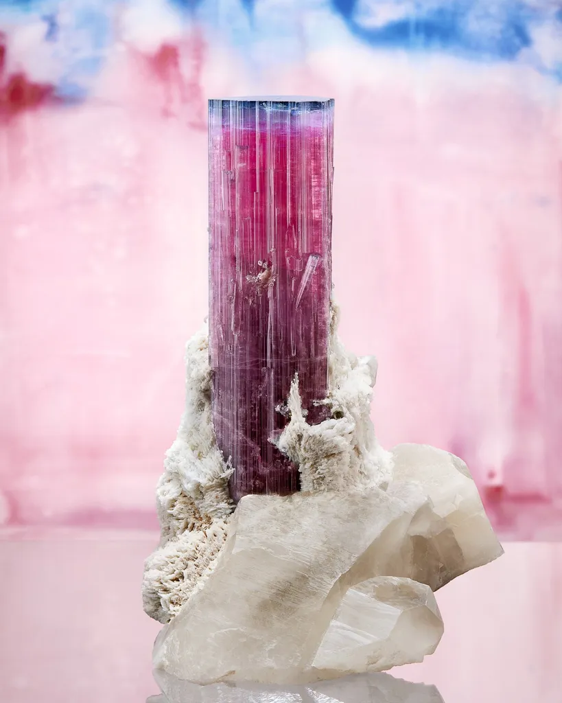 "Bluecap" Tourmaline on Quartz with Cleavelandite image