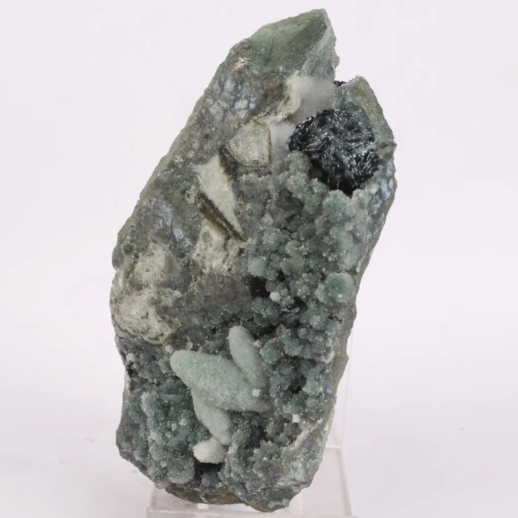 Botryoidal Babingtonite & Coated Calcite with Chalcedony Natural Mineral Specimen - image 5