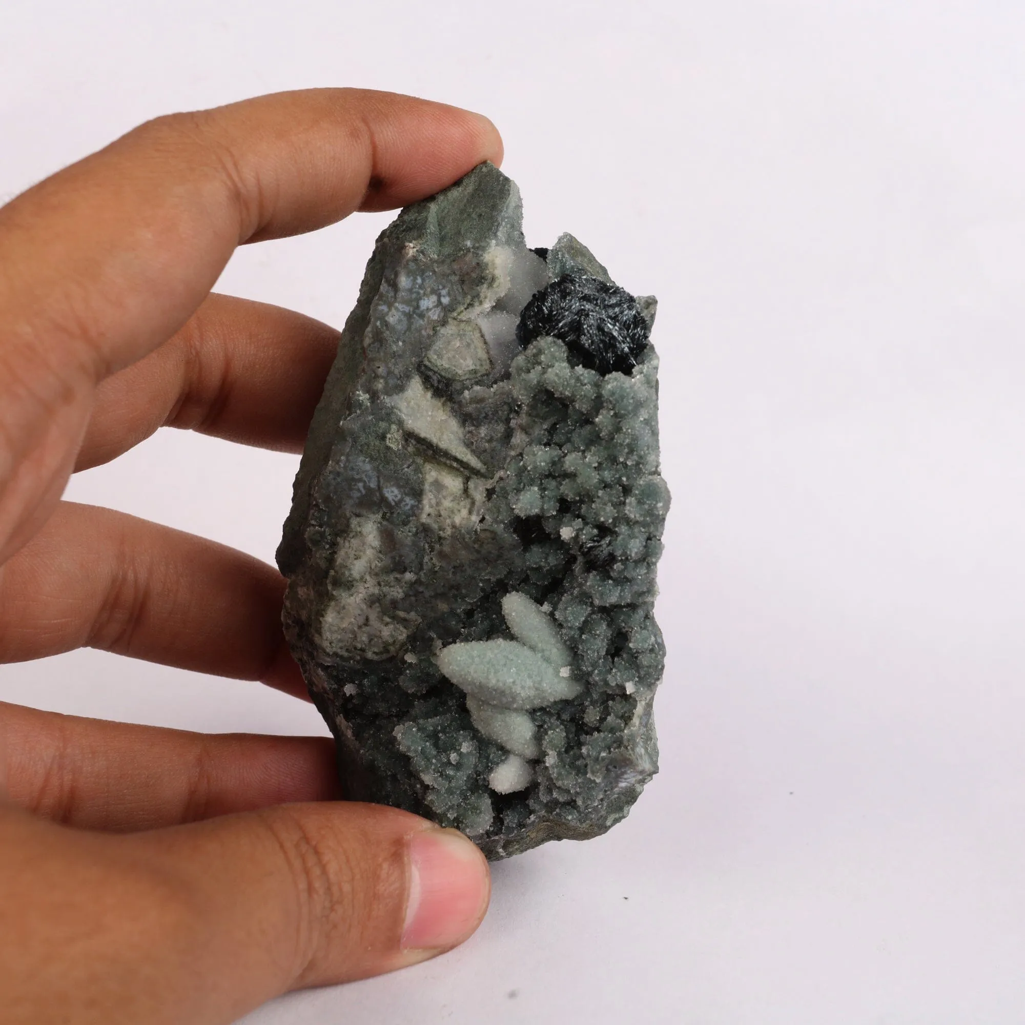 Botryoidal Babingtonite & Coated Calcite with Chalcedony Natural Mineral Specimen - image 6