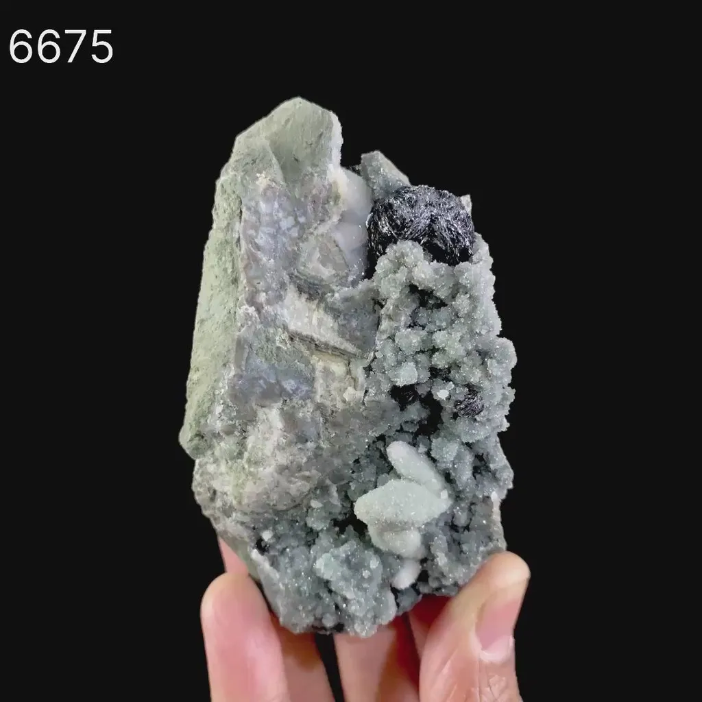 Botryoidal Babingtonite & Coated Calcite with Chalcedony Natural Mineral Specimen - image 7