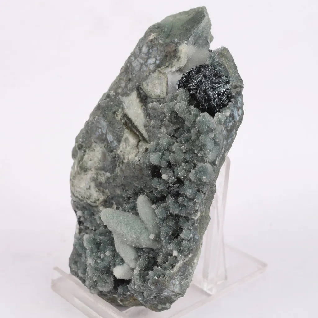 Botryoidal Babingtonite & Coated Calcite with Chalcedony Natural Mineral Specimen image