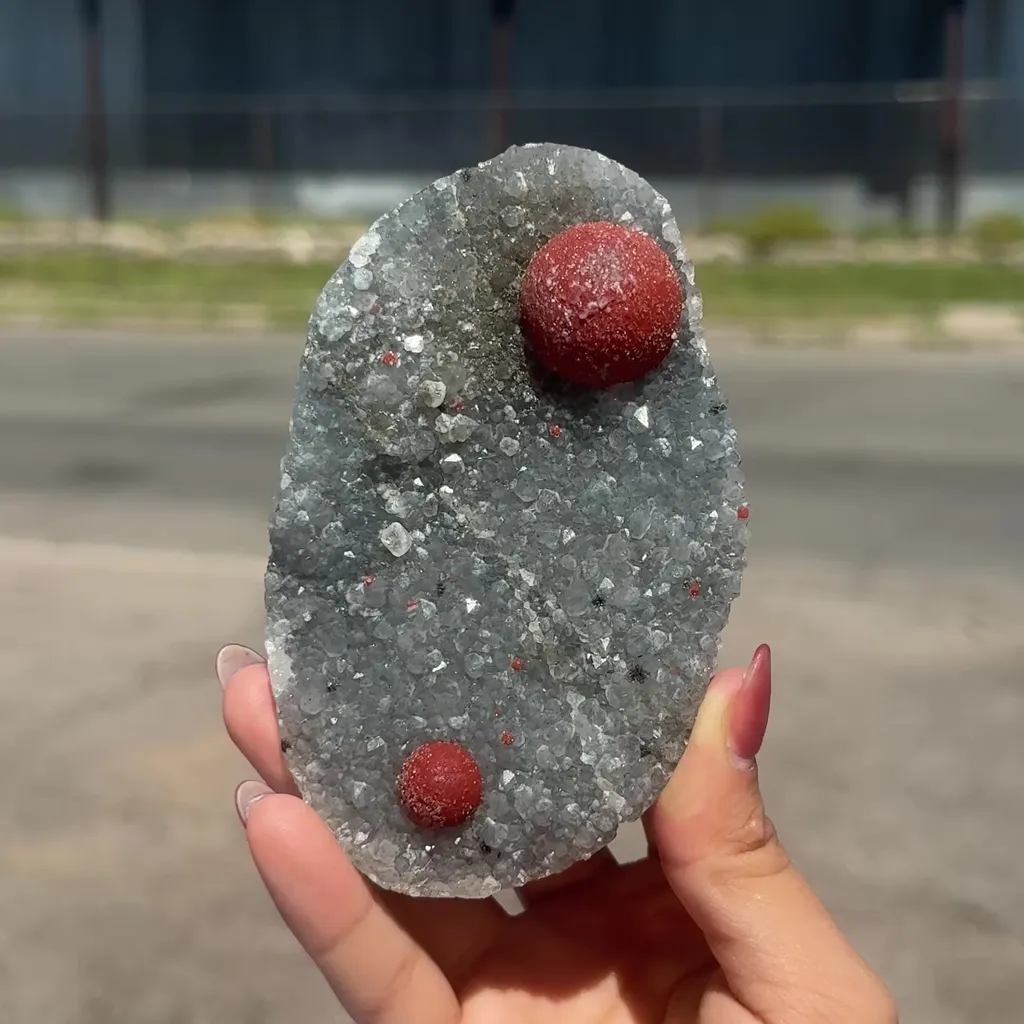 Botryoidal Red Fluorite on Quartz Plate – Indian Mineral Specimen from Nashik - image 2