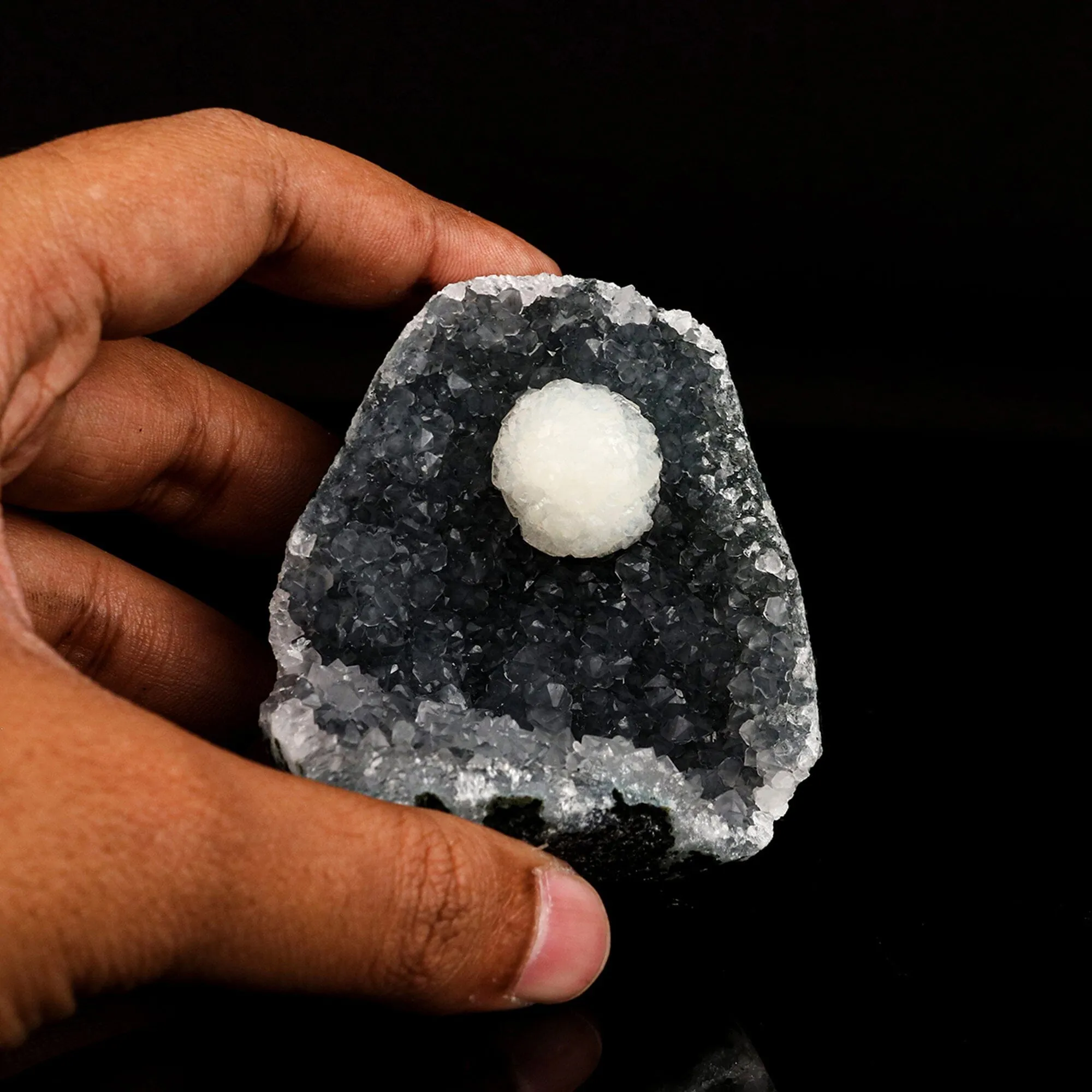 Botryoidal Stellerite in MM Quartz geode Free Standing Natural Mineral Specimen - image 4