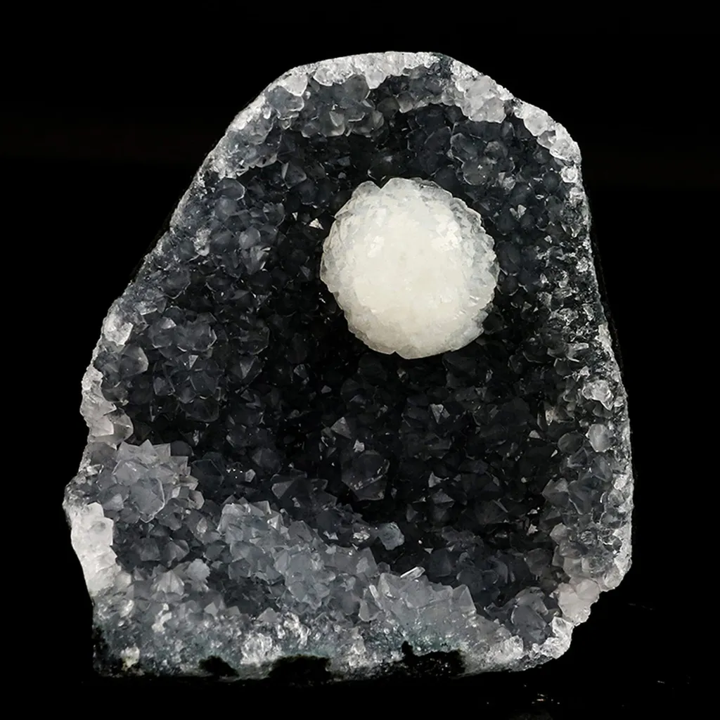Botryoidal Stellerite in MM Quartz geode Free Standing Natural Mineral Specimen image