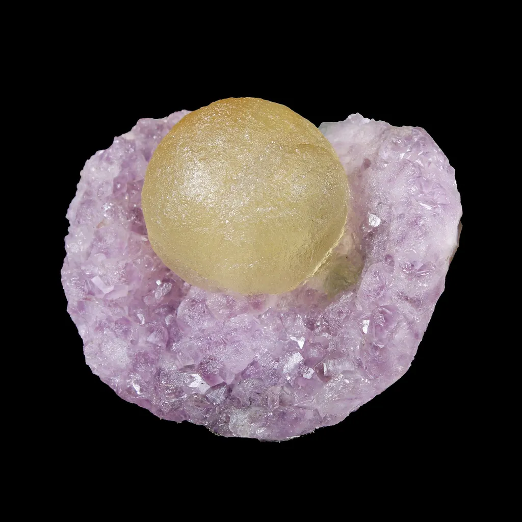 Botryoidal Yelllow Fluorite on Amethyst – Natural Mineral Specimen - image 3